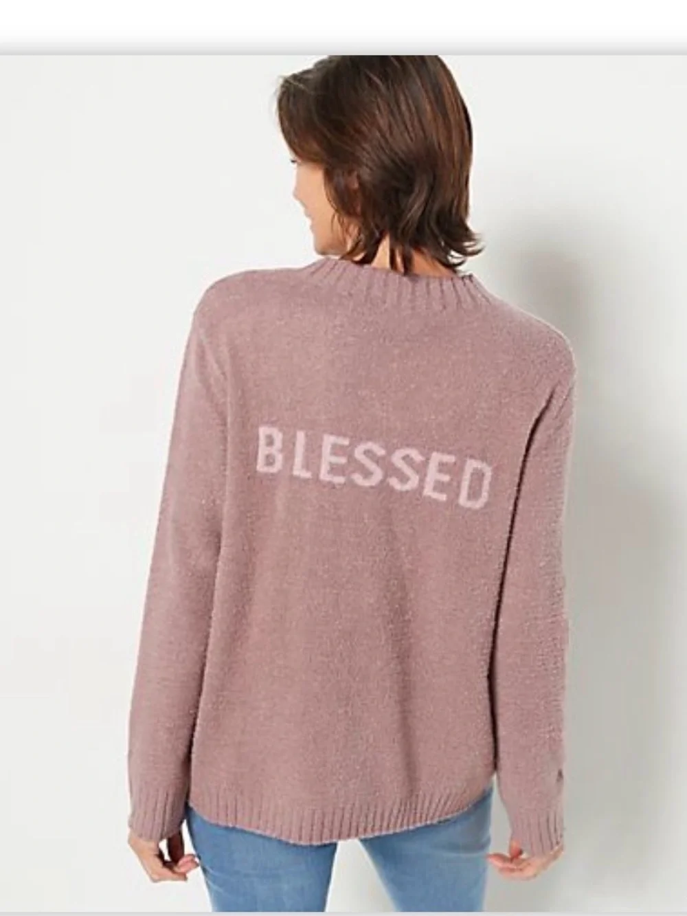 Peace Love World Lux Chenille Mock Neck Mauve Women's Sweater